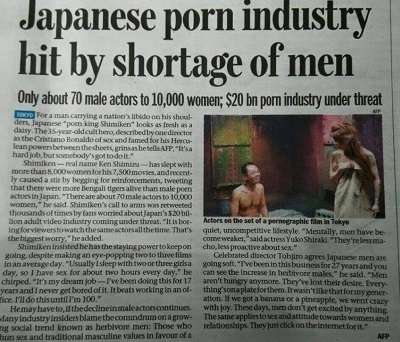 Japanese porn industry hit by shortage of men