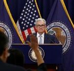 Federal Reserve Board Chairman Jerome Powell holding a news conference following the announcement that the Federal Reserve raised interest rates by half a percentage point, at the Federal Reserve Building in Washington, today. (Evelyn Hockstein/Reuters)