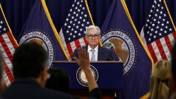 Federal Reserve Board Chairman Jerome Powell holding a news conference following the announcement that the Federal Reserve raised interest rates by half a percentage point, at the Federal Reserve Building in Washington, today. (Evelyn Hockstein/Reuters)