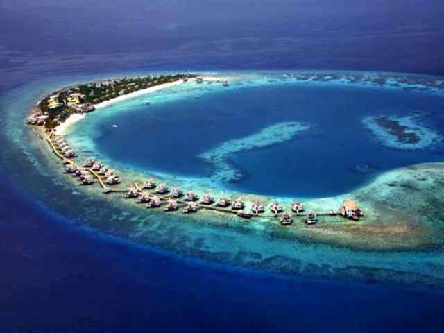 Aerial view of the Vagaru Atoll in the Maldives