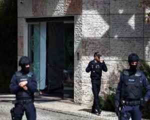 Police in front of the Ismaili Center in Lisbon